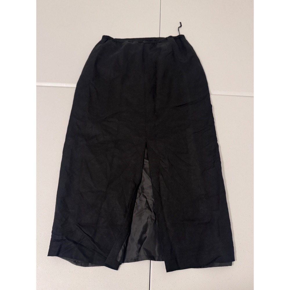 Vintage Black Linen Blend Beaded Floral Midi Skirt High Waist Size 
12 m3‎ - Picture 3 of 6